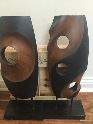 two tone Wood Decoration Tree Slice Wood Sculptures w stand abstract