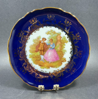Vintage Limoges France Porcelain Cobalt Blue Gold Courting Scene