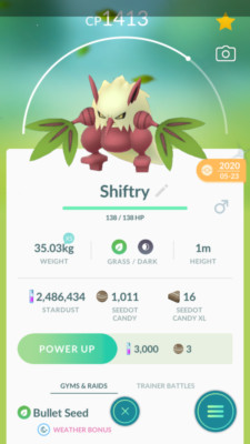 Pokemon Trade GO - Shiny Shiftry with Legacy & 2nd move for PVP Great League