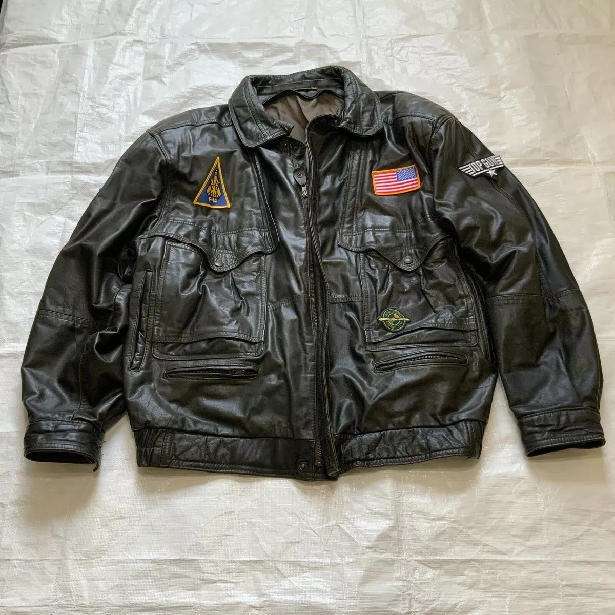 TOP GUN TOM CAT F14 Fighter Pilot Vintage Leather Jacket Black Size 58