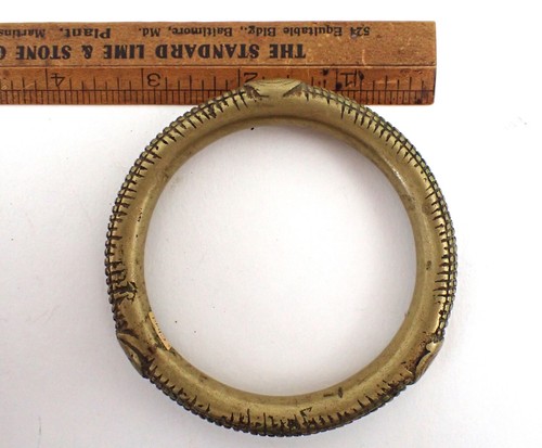 African Chad Cast Brass Currency Bracelet w/Green Verdigris Tribal Jewelry #24 - Picture 9 of 13