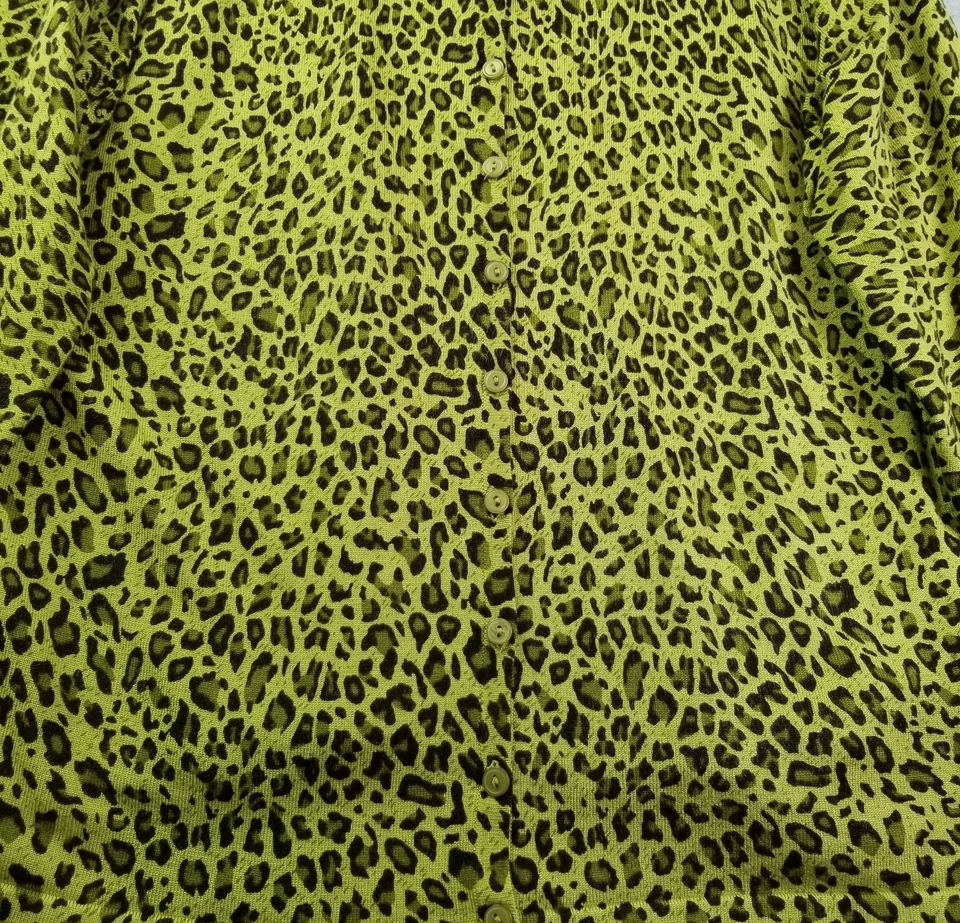 Cárdigan suéter blanco ciervo para mujer extra grande XL estampado de leopardo manga 3/4 elástico Foto 3 de 4