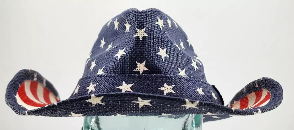 PUGS American Flag Straw Western Cowboy Hat Wired Edges One Size
