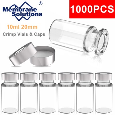 1000pcs 10mL Headspace Vials Clear Glass, 20mm Crimp top Flat Bottom for Lab