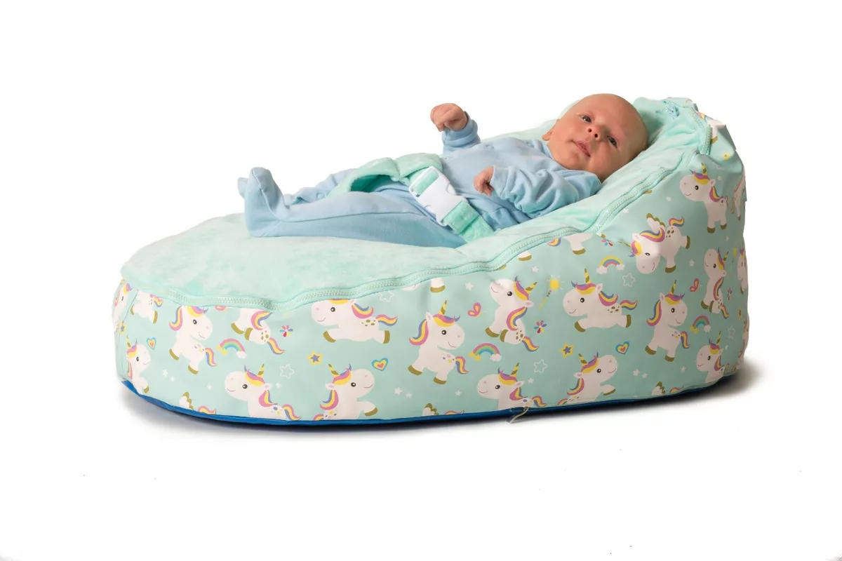 Baby Bean Bag Chair Washable Pre Filled baby Blue Unicorn Bouncer