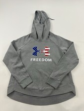 Under Armour Hoodie Sweatshirt Womens Large Gray Freedom Logo Funnel Neck Loose