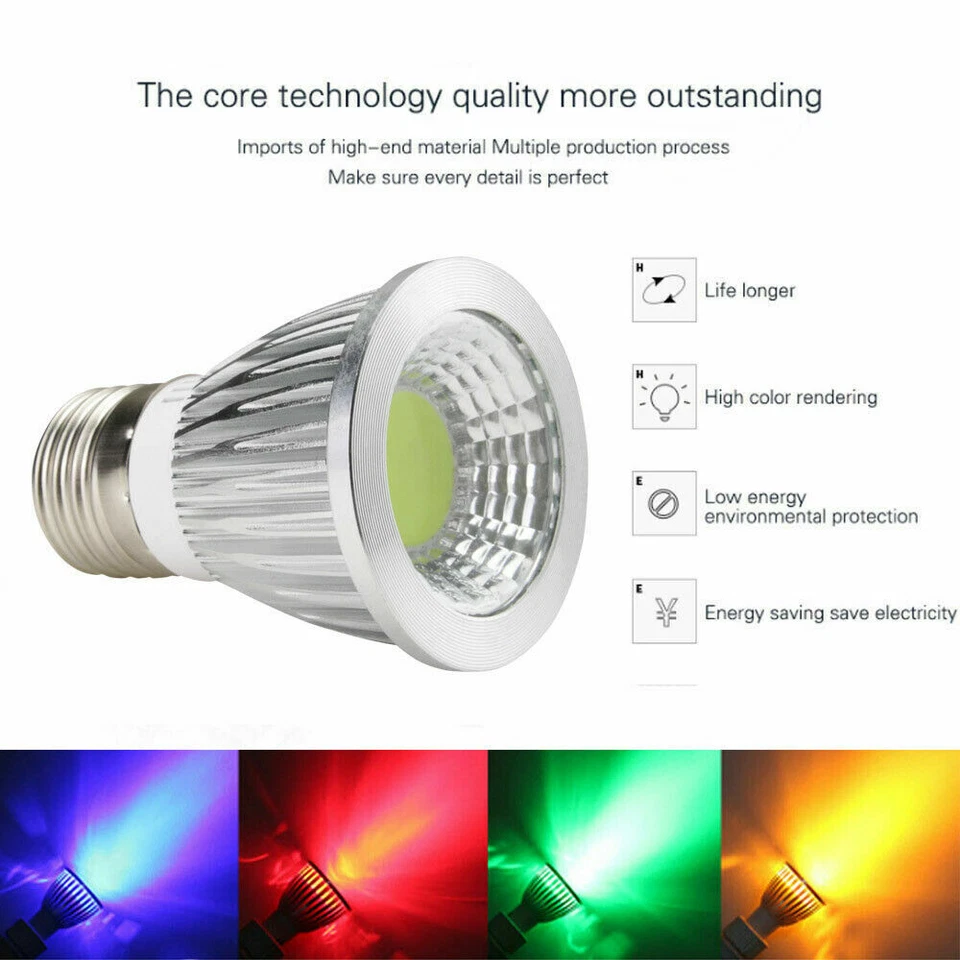 GU10 E27 GU5.3 LED Spotlight COB Bulb Dimmable 6W 9W 12W Red Blue Yellow Lamps - Image 2 of 4