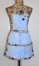 Handmade Upcycled Light Blue Denim Jean Bib Tie Apron Farm Pattern Trim OS