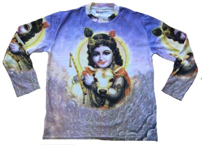 LORD KRISHNA Karma Hindu Avatar Bhakti Deity Tattoo Goa Trance Art 16 T-Shirt L