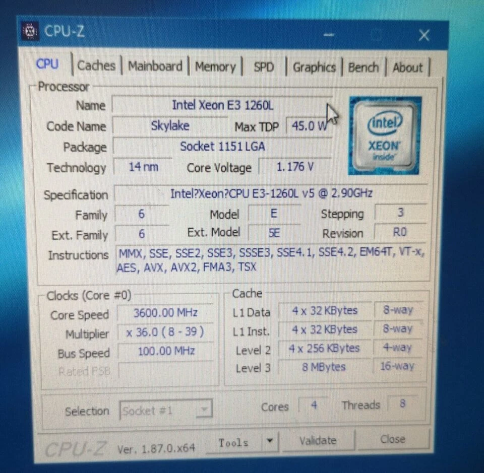 Procesador CPU Intel Xeon E3-1260L V5 SR2LH LGA-1151 2,90-3,90 GHz 4 núcleos 8 MB 45 W Foto 3 de 3