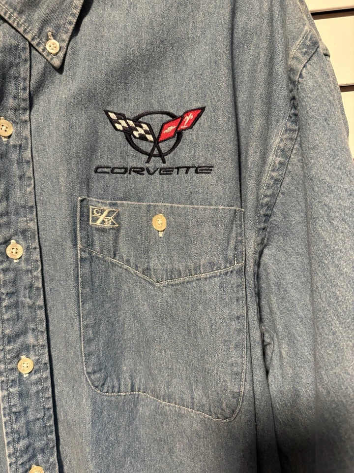 Camisa Corvette Cutter & Buck Para Hombre Grande Azul Denim Manga Larga Bordada De Colección Foto 4 de 4