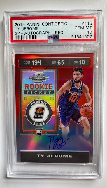 2019 PANINI CONTENDERS OPTIC SP-AUTO-RED TY JEROME ROOKIE RC 85/149 PSA 10 AUTO