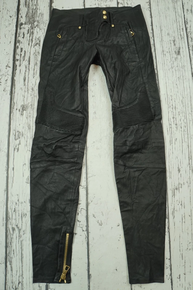 Balmain x h&m Real Leather skinny biker pants EUR 34 US 4 Trousers Black  rare