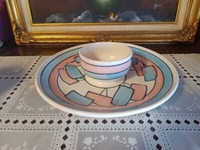 Vintage 1990 Barry Hage Studio Art Pottery Post Modern Chip And Dip Server