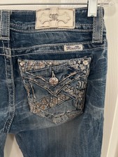 Miss Me Jeans Womens 28 Mid Rise Easy Boot Medium Wash Blue Denim Distressed  