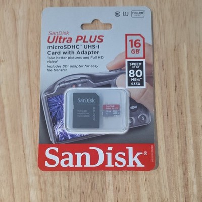 NEW SanDisk Ultra PLUS microSDHC UHS-I 16GB Class 10 Card w/ Adapter Waterproof
