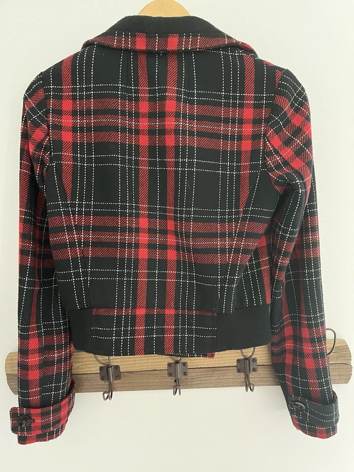 Chaqueta para mujer Express XS a cuadros mezcla de lana roja y negra Foto 2 de 4