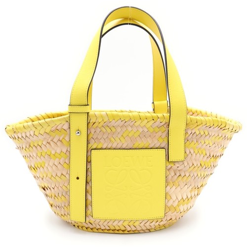 LOEWE Basket Bag Handbag Beige Yellow Raffia Leather