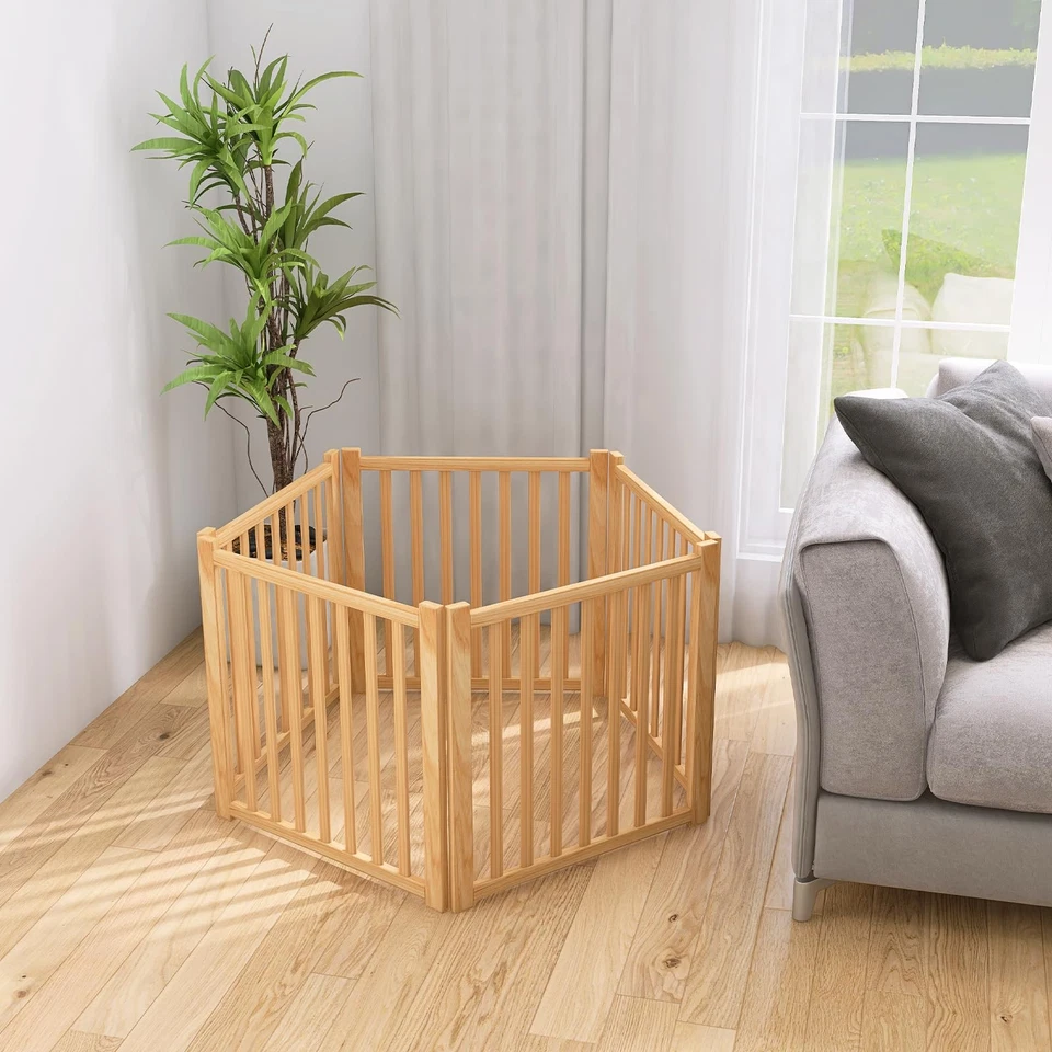 Puerta de madera independiente para perros - Puerta plegable para mascotas para uso en interiores, puertas, St... Foto 2 de 4