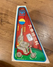 Vintage Schylling Elephant on Bike w/Spinning Ball Wind Up Tin Litho Toy In Box