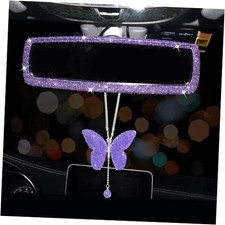 2 Packs Bling Bling Car Rear View Mirror with Rhinestone Butterfly Purple