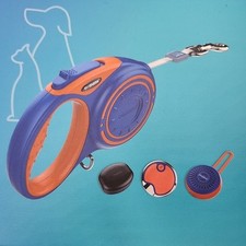 NEW Doggness Smart Retractable Dog Leash Set Medium Blue/Orange