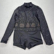 Weissman Dance Costume Child XL Black Sparkle Sequin Mesh Recital Jazz Tap READ