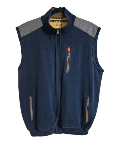 Vtg St Croix Sweater Vest Mens XL Blue Full Zip Mock Knit Cardigan Pocket Golf - Picture 1 of 8