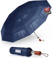 Windproof Folding Commuter Umbrella for Strong Wind Rain, 10-Rib Reinforced Fr