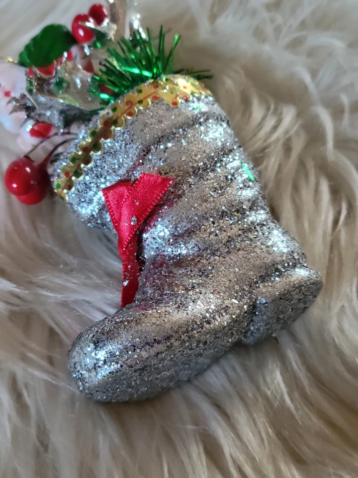 🎄 ...BOTTES PAILLETTES ARGENT PÈRE NOËL SAPIN DÉCORATION VINTAGE... 🎄 - Photo 3/4