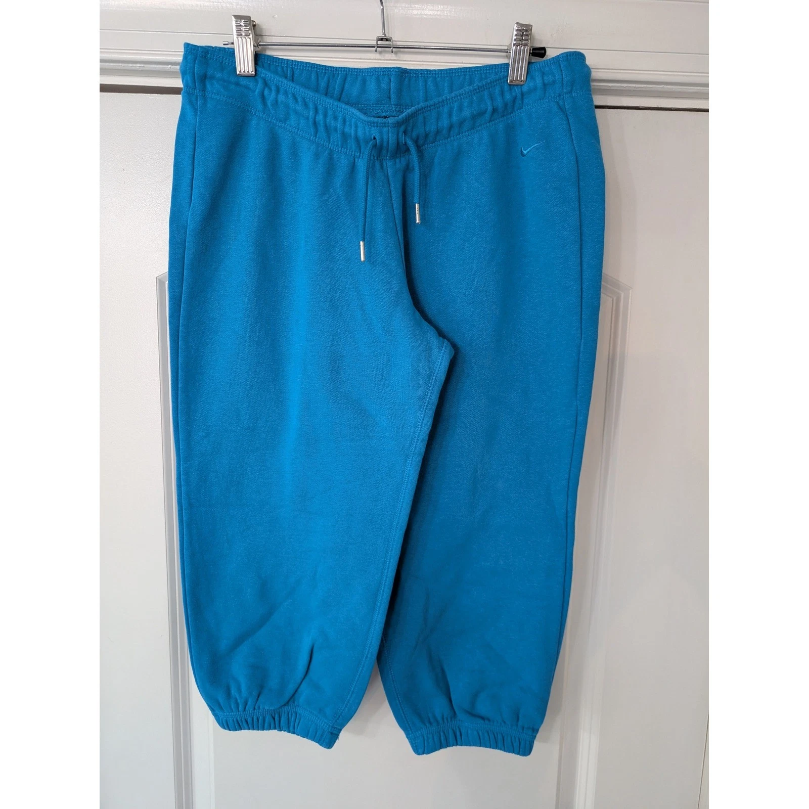 Nike Womens Cerulean Blue Fleece Cropped Jogger Sweatpants Small y2k capri