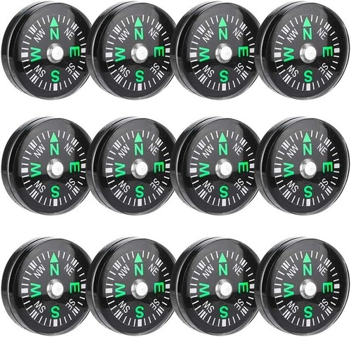 12/50 Pieces Mini Compass Small Button for Kids 20mm Bulk Hiking Liquid Filled