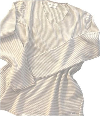 Brax Pullover leichte Baumwolle beige weiß Streifen klassisch Größe 40 schön!