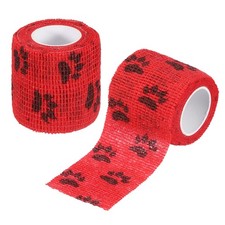 Pet Wrap Bandages 2 Inch 5 Yard Dog Bandage Wrap Red/Paw 2Pcs