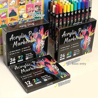 Professional Art Use 120-24colors Acrylic Paint Markers, Dual-tip Fine and Brush