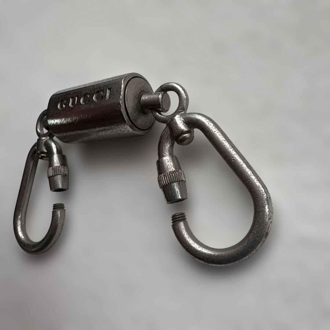 GUCCI Keyring Keychain Bag Charm Silver Carabiner Double Key Ring Logo 02624i thumbnail 14