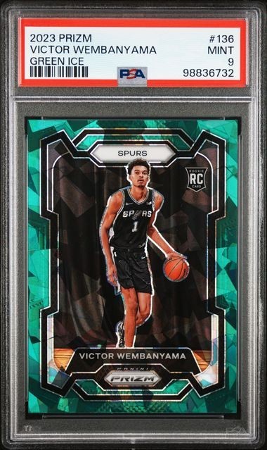 #523 - PSA 9 2023 PRIZM #136 VICTOR WEMBANYAMA GREEN ICE ROOKIE RC [10/22 BRG]