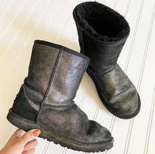 Ugg Boots Womens Size 5 Black K Classic Short Glitter Shimmer Metallic Shoes