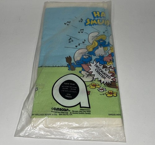 Vintage Sealed Smurfs Table Cover 1983 Amscan 54" x 84” Sealed New - Picture 2 of 2