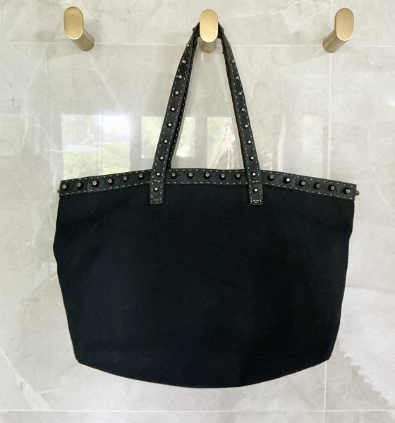 Large Vintage Fendi Shoulder Bag Tote Selleria Leather Trim Studs 