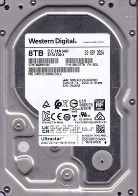 WUS721208BLE6L4 s/n: AN0M p/n: 0B47078 SEP/ 2024 8TB SATA 3.5'' WESTERN DIGITAL