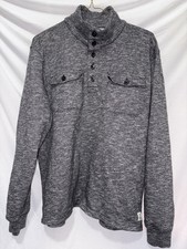 Lucky Brand Sweater Mens L Long Sleeve Gray 1/4 Button Pullover Chest Pockets