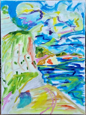 BIER MEER LANDSCHAFT ACRYL AUF LEINWAND HALB ABSTRAKT ORIGINAL GEMÄLDE NIGEL WASSER KUNST
