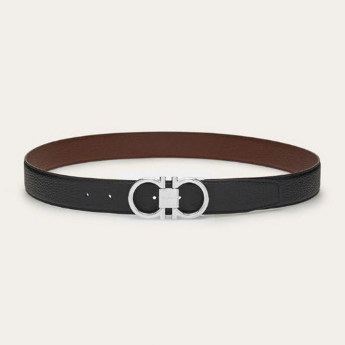 Ferragamo Men's Adjustable Dual-Tone silvery Smooth Buckle Black Belt -120cm - Picture 2 of 3