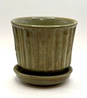 Vintage McCoy Pottery Sage Green Bamboo Design Flower Pot, Planter 4.25" tall