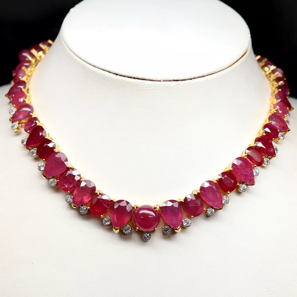 RICH RED RUBY WHITE TOPAZ NECKLACE 20
