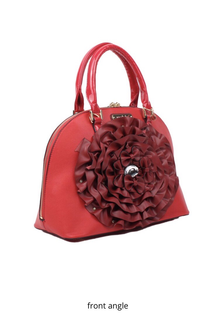 👄NICOLE LEE USA RED ROSE RUFFLES DOME SATCHEL BAG W/STRAP  display picture 1