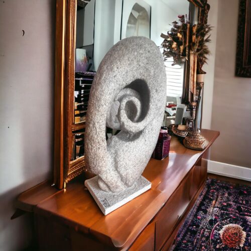 ABSTRACT MODERN STONE SCULPTURE OBSCURE FACE SIGNED AND DATED ORGANIC SYMBOLIC