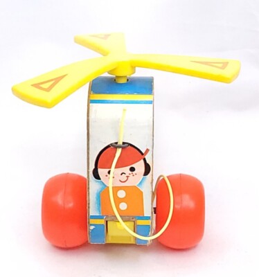 VTG 1970 MINI-COPTER Fisher Price #448 Helicopter Wooden Pull Toy