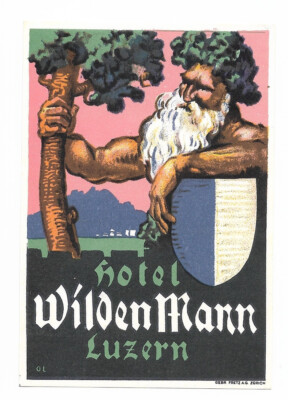 Authentic Vintage Luggage Label ~ HOTEL WILDEN MANN ~ Luzern, Switzerland